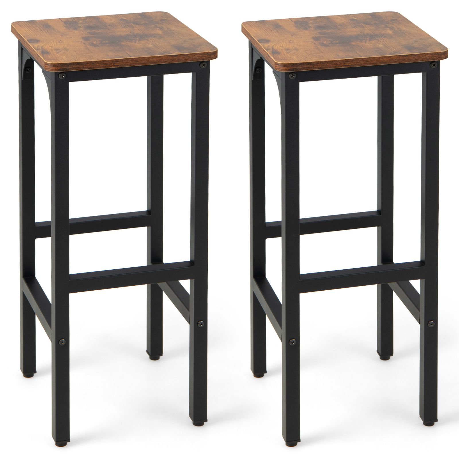 30 x 30 x 71cm Bar Stools Set of 2 with Footrest and Adjustable Pads